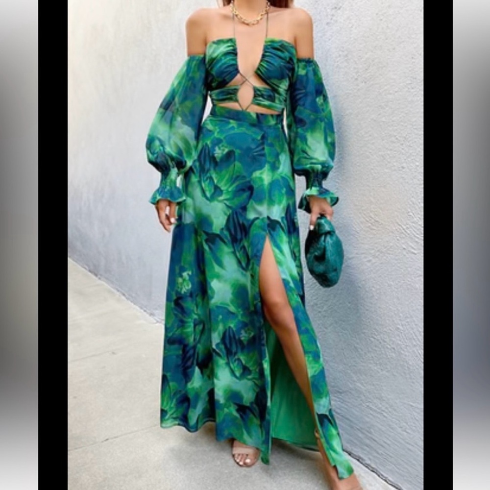 RNWY the Label Green Floral Maxi Dress